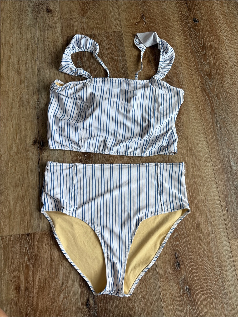 Pink Chicken Blue and White Striped High-Waist Swim Bikini Size XL